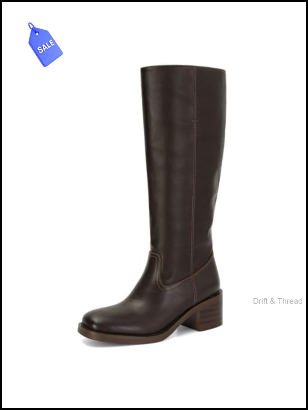 Faux Leather Knee High Riding Boots Square Toe Chunky Block Heel Pull On